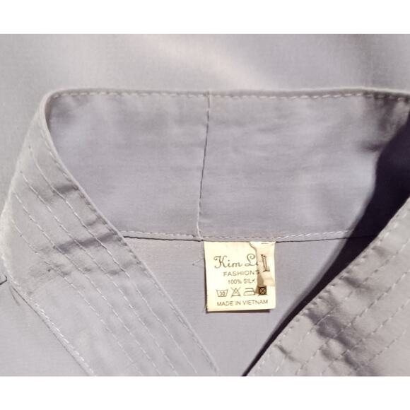 Kim Lai Fashions XL 100% Silk Chinese Tang Shirt Light Blue Dragon Frog Buttons - Picture 8 of 9